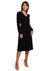Czarna Sukienka z Trapezowym Dołem z Bufkami. Czarne sukienki MOE, l, bez wzorów, z bawełny, bez kołnierzyka, bez ramiączek, trapezowe. Za 263.90 zł.