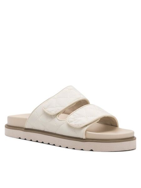 DeeZee Klapki H86009-6A Écru. Białe klapki DeeZee, bez wzorów, ze skóry, bez obcasa. Za 119.99 zł.