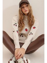 Trend Alaçatı Stili Sweter w kolorze beżowym rozmiar: onesize. Brązowe swetry Trend Alaçatı Stili, z aplikacjami, z bawełny, bez ramiączek. Za 77.37 zł.