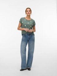 Vero Moda Koszulka w kolorze zielono-kremowym rozmiar: L. Zielone bluzki Vero Moda, l, bez wzorów, z lyocellu, bez kołnierzyka, bez ramiączek. Za 69.99 zł.