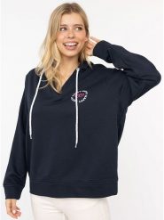 Zwillingsherz Bluza "Smile Everyday Enjoy" w kolorze granatowym rozmiar: L/XL. Niebieskie bluzy Zwillingsherz, l, bez wzorów, z kapturem. Za 211.31 zł.