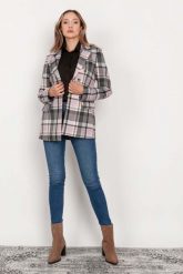 Delikatnie Taliowany Żakiet z Ozdobnymi Guzikami - Kratka. Marynarki i żakiety Lanti, l, bez wzorów, z materiału. Za 259.90 zł.