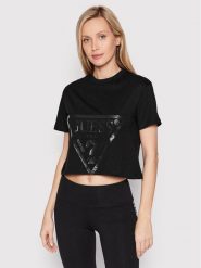 Guess T-Shirt V2YI06 K8HM0 Czarny Regular Fit. Czarne t-shirty Guess, xxs, z aplikacjami, z bawełny, bez kołnierzyka, bez ramiączek. Za 109.99 zł.