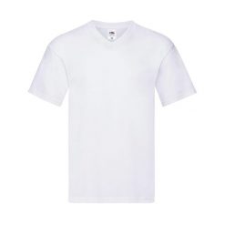 Oryginalna Koszulka Unisex Dla Dorosłych Z Dekoltem W Szpic. Białe bluzki FRUIT OF THE LOOM, xl, bez wzorów, sportowe, bez kołnierzyka, bez ramiączek. Za 31.99 zł.
