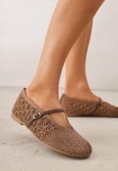 Brązowe Plecione Balerinki VICES z Paskiem z Klamerką i Wycięciem V Nemecea. Brązowe baleriny Born2be, bez wzorów, z jeansu, bez obcasa. Za 109.99 zł.