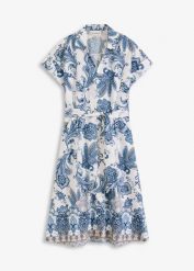 Sukienka z wiązanym paskiem. Brązowe sukienki bonprix, bez wzorów, eleganckie, bez kołnierzyka, bez ramiączek. Za 169.99 zł.