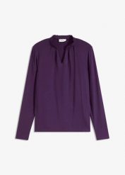 Bluzka ze stójką. Fioletowe bluzki bonprix, bez wzorów, eleganckie, bez kołnierzyka, bez ramiączek. Za 74.99 zł.