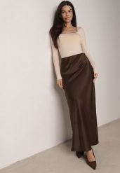 Brązowa Satynowa Spódnica Maxi Shapas. Brązowe spódnice Born2be, l, bez wzorów, z satyny, maxi. Za 109.99 zł.