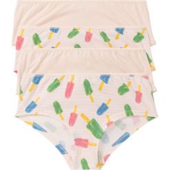 Figi panty (4 pary) bonprix z kolorowym nadrukiem + jasnoróżowe gładkie. Figi bonprix. Za 55.96 zł.
