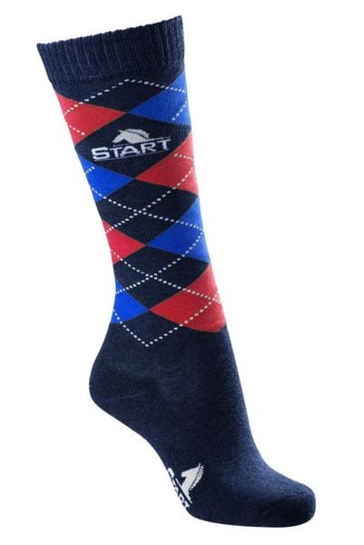 Skarpetki jeździeckie START Check romby. Niebieskie skarpety START, bez wzorów. Za 31.99 zł.