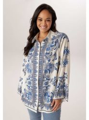 Aniston Bluzka w kolorze biało-niebieskim rozmiar: 46. Białe bluzki Aniston, bez wzorów, z wiskozy, bez kołnierzyka, bez ramiączek. Za 217.99 zł.