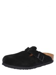 Birkenstock Skórzane klapki "Boston" w kolorze czarnym rozmiar: 44. Czarne klapki Birkenstock, bez wzorów, ze skóry, bez obcasa. Za 527.10 zł.
