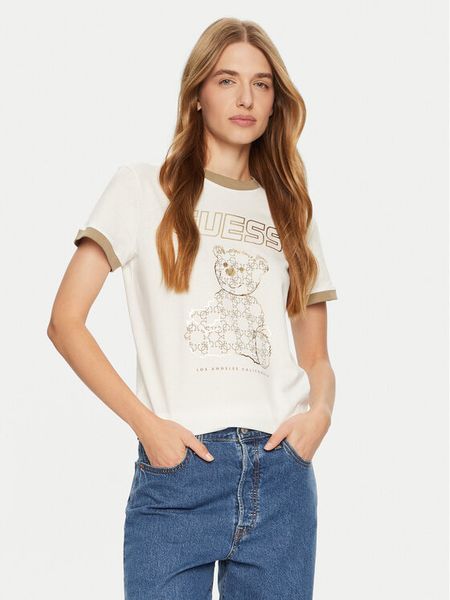 Guess T-Shirt V4BI02 K8FQ4 Écru Regular Fit. T-shirty Guess, xs, z aplikacjami, z bawełny, bez kołnierzyka, bez ramiączek. Za 99.99 zł.