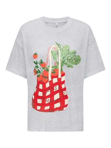 ONLY Koszulka w kolorze szaro-czerwonym rozmiar: L. Szare bluzki Only, l, bez wzorów, z bawełny, bez kołnierzyka, bez ramiączek. Za 59.95 zł.