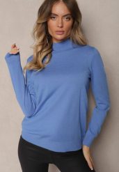 Niebieski Sweter Klasyczny z Dodatkiem Wiskozy Nerisoa. Niebieskie swetry Renee, l, bez wzorów, z wiskozy, bez ramiączek. Za 49.99 zł.