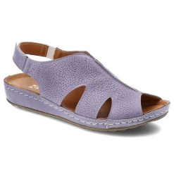 Fioletowe Sandały Kampa Wygodne Skórzane Buty Letnie. Fioletowe sandały KAMPA, z aplikacjami, ze skóry, bez obcasa, na platformie, bez zapięcia. Za 189.00 zł.