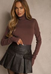 Brązowy Golf Sweterkowy z Domieszką Kaszmiru Zaivanna. Brązowe golfy Renee, bez wzorów, z jeansu, bez ramiączek. Za 79.99 zł.