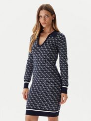 Guess Sukienka dzianinowa W5BK25 Z3JD2 Granatowy Slim Fit. Niebieskie sukienki Guess, xl, z aplikacjami, z dzianiny, bez kołnierzyka, bez ramiączek. Za 529.99 zł.