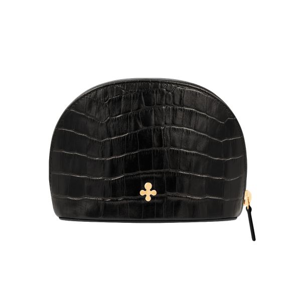 Kosmetyczka w kolorze czarnym tłoczona we wzór krokodyla. Czarne kufry i kosmetyczki Lilou, bez wzorów, ze skóry, z tłoczeniem, bez dodatków. Za 329.00 zł.