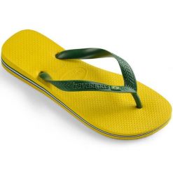 Japonki damskie Havaianas Brasil Citrus Yellow 4000032-2197. Żółte klapki Havaianas, bez wzorów, z materiału, bez obcasa. Za 89.00 zł.