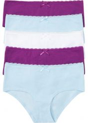 Figi panty (5 par) z bawełny organicznej. Fioletowe figi bonprix, bez wzorów, z bawełny. Za 72.99 zł.