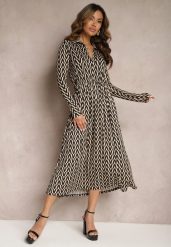 Beżowo-Czarna Sukienka Rozkloszowana w Tygrysie Paski Chipha. Brązowe sukienki Renee, na co dzień, l, bez wzorów, eleganckie, bez kołnierzyka, bez ramiączek, midi, proste. Za 139.99 zł.