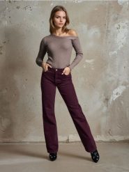 Jeansy wide leg - bordowy. Czerwone jeansy Sinsay, l, bez wzorów. Za 69.99 zł.