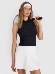 4F Top tenisowy z rozpięciem damski - czarny XS. Czarne koszulki sportowe 4f, bez wzorów, z dzianiny, bez ramiączek, na fitness i siłownię. Za 79.99 zł.