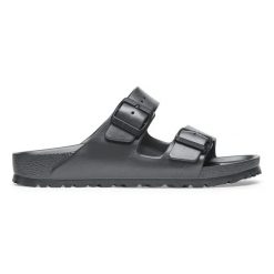 Klapki damskie Birkenstock Arizona EVA Metallic Anthracite. Szare klapki Birkenstock, bez wzorów, z materiału, bez obcasa. Za 189.99 zł.