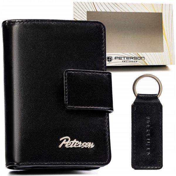 Zestaw prezentowy Peterson PTN SET-D-65 czarny. Czarne portfele Peterson, bez wzorów, ze skóry. Za 109.00 zł.