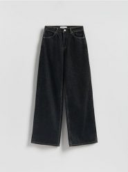 Jeansy wide leg z wysokim stanem - szary. Szare jeansy Reserved, bez wzorów, z podwyższonym stanem. Za 139.99 zł.