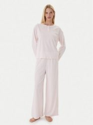 Tommy Hilfiger Piżama UW0UW06077 Różowy Relaxed Fit. Czerwone piżamy TOMMY HILFIGER, bez wzorów, z bawełny, bez ramiączek. Za 389.99 zł.