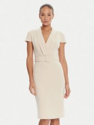 Rinascimento Sukienka koktajlowa CFC0125582003 Beżowy Slim Fit. Brązowe sukienki Rinascimento, xs, bez wzorów, z syntetyku, wizytowe, bez kołnierzyka, bez ramiączek. Za 519.99 zł.