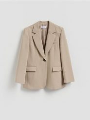 Jednorzędowa marynarka - beżowy. Brązowe marynarki i żakiety Reserved, l, bez wzorów, z tkaniny. Za 219.99 zł.