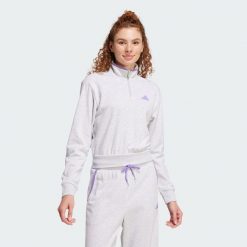 Bluza dresowa Essentials Color Pop French Terry Crop Quarter-Zip. Szare bluzy Adidas, l, bez wzorów, z dresówki, bez kaptura. W wyprzedaży za 149.40 zł.