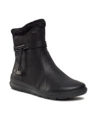 Rieker Botki Z0070-00 Czarny. Czarne botki Rieker, bez wzorów, z materiału, bez obcasa, na płaskiej podeszwie, bez zapięcia. Za 265.99 zł.