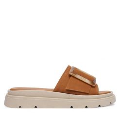 Klapki Tamaris. Brązowe klapki Tamaris, bez wzorów, bez obcasa. Za 299.99 zł.