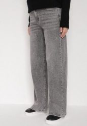 Szare Szerokie Jeansy z Wysokim Stanem Zdobione Błyszczącymi Drobinami Isabela. Szare jeansy Born2be, l, z aplikacjami, z podwyższonym stanem. Za 129.99 zł.