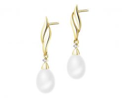 Kolczyki z żółtego złota z diamentami i perłami - próba 585. Żółte kolczyki Apart, z diamentem, złote. Za 1,529.00 zł.