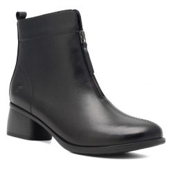Botki Remonte. Czarne botki Remonte, bez wzorów, bez obcasa, na słupku, bez zapięcia. Za 429.99 zł.