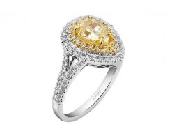Pierścionek z białego i żółtego złota z diamentami - VS2/Fancy Light Yellow - 1,51 ct - próba 750. Białe pierścionki Apart, z diamentem, złote. Za 67,990.00 zł.