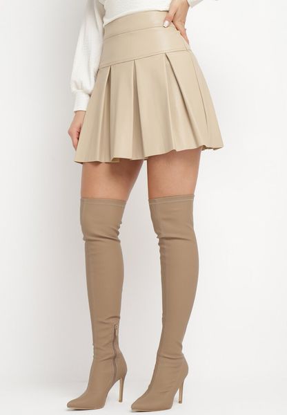 Beżowa Spódnica Bellica. Brązowe spódnice Born2be, m, bez wzorów, mini, rozkloszowane. Za 44.99 zł.