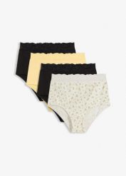 Figi z wysokim stanem, z miękką bawełną (4 szt.). Czarne figi bonprix, bez wzorów, z bawełny. Za 39.96 zł.