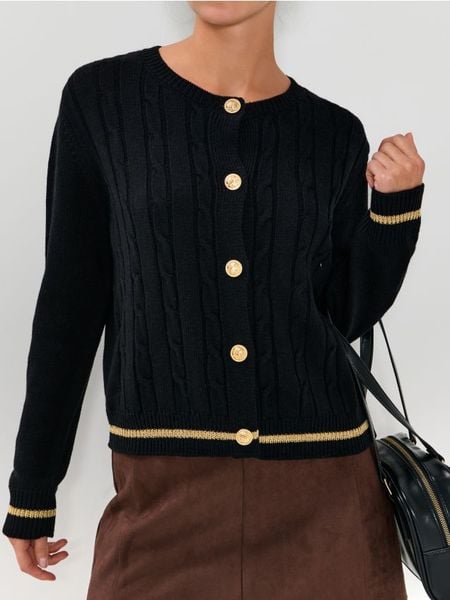 Rozpinany sweter na guziki - czarny. Czarne kardigany Sinsay, l, bez wzorów. Za 59.99 zł.