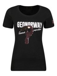 Geographical Norway Koszulka "Jeverything" w kolorze czarnym rozmiar: M. Czarne bluzki Geographical Norway, m, bez wzorów, z bawełny, bez kołnierzyka, bez ramiączek. Za 41.79 zł.