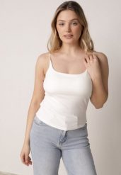 Biały Wiskozowy Top z Podwójnymi Ramiączkami Hendrea. Białe topy Born2be, m, bez wzorów, z jeansu, bez kołnierzyka, bez ramiączek. Za 59.99 zł.