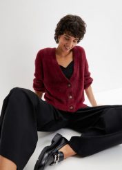 Sweter rozpinany. Czerwone kardigany bonprix, bez wzorów. Za 114.99 zł.