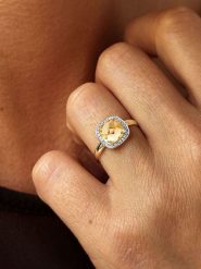 DIA DIAMONDS Pozłacany pierścionek z diamentami i cytrynem rozmiar: 58. Pomarańczowe pierścionki DIA DIAMONDS, z cytrynem, pozłacane. Za 303.06 zł.