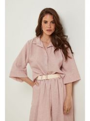 Rodier Lin Lniana bluzka w kolorze jasnoróżowym rozmiar: S/M. Różowe bluzki Rodier Lin, m, bez wzorów, ze lnu, bez kołnierzyka, bez ramiączek. Za 101.70 zł.