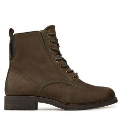 Botki Tamaris. Zielone botki Tamaris, bez wzorów, bez obcasa, na płaskiej podeszwie, bez zapięcia. Za 569.99 zł.